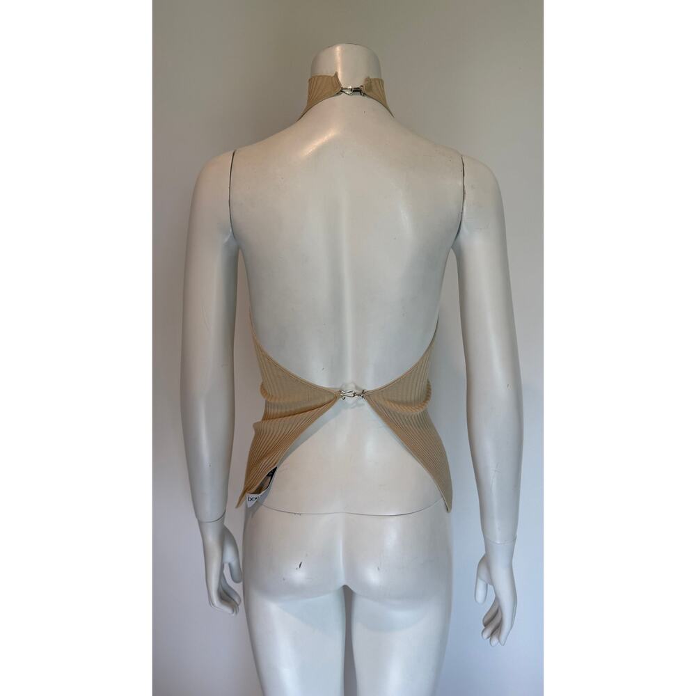 Early 2000s Dolce & Gabbana Beige Knit Backless Mock Neck Top